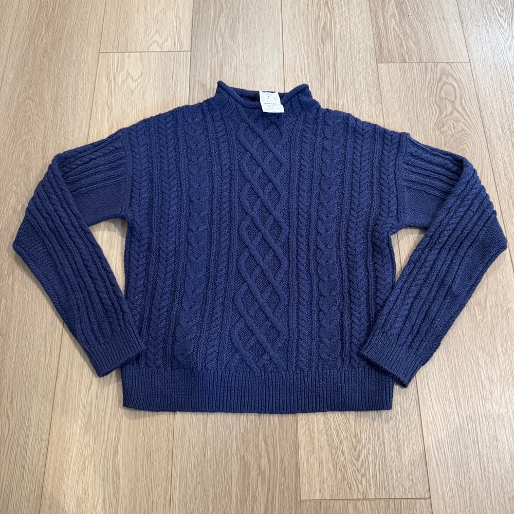 J. Crew Factory Mockneck cable-knit sweater • size XXS • NWT • CF738 • navy